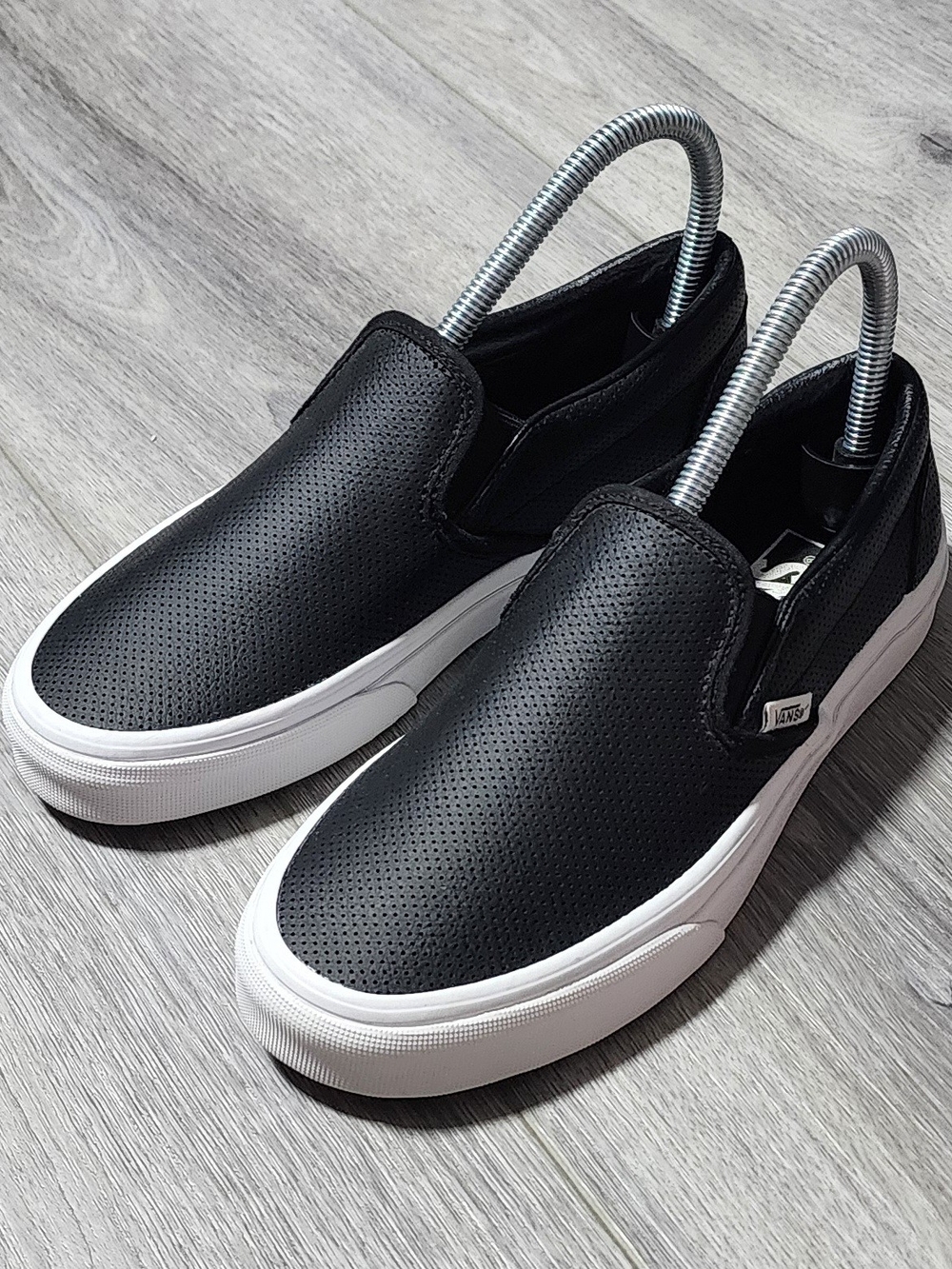 Vans Classic Slip On Black Perforated Leather Shoes Sneakers Womens Size 6
